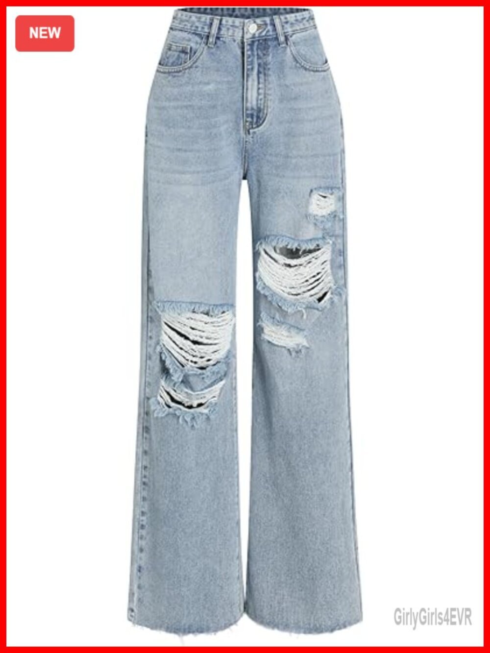 High Waisted Ripped Jeans Distressed Baggy Straight Wide Leg Pants